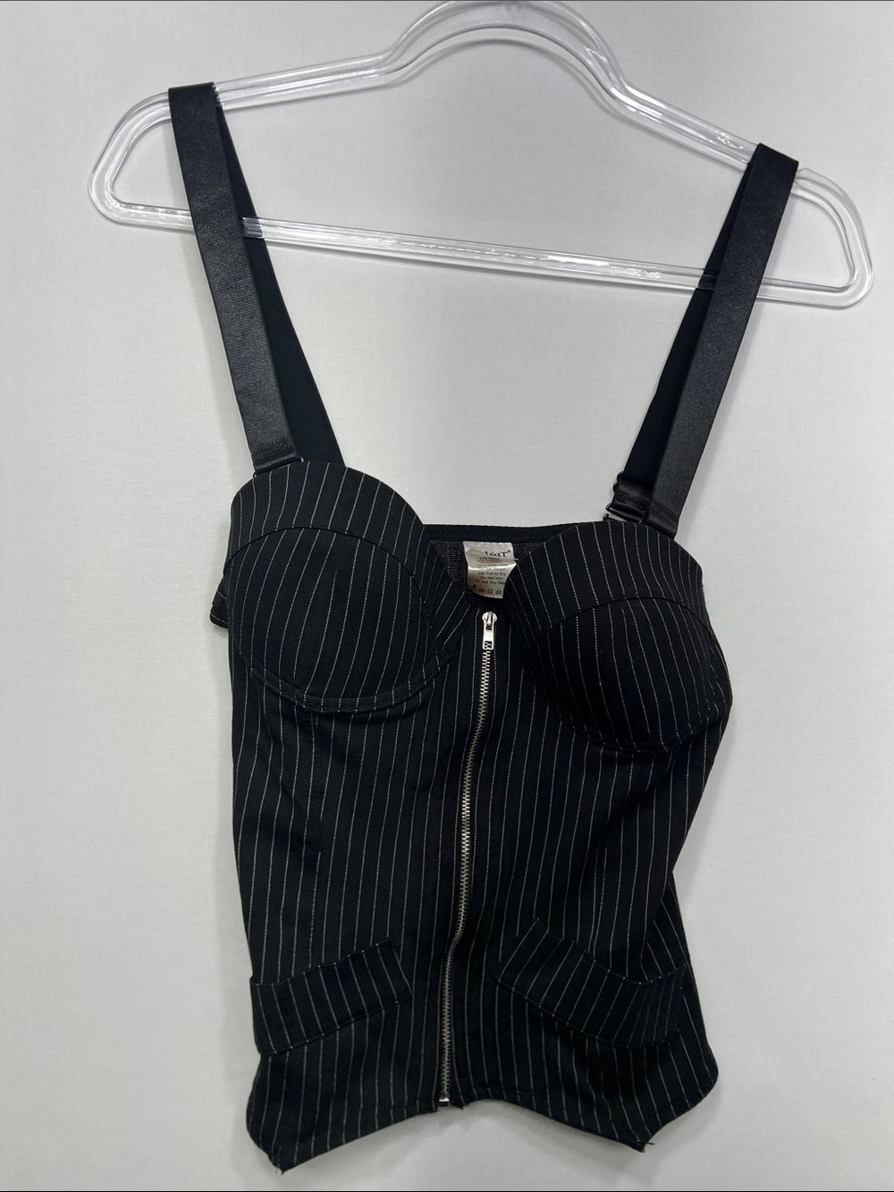 Spirit Black Pinstripe Zip-Front Bustier Top